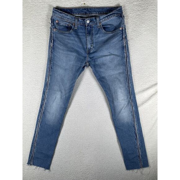 Levis 512 Jeans Mens 32x32 Blue Raw Hem Seams Faded 5 Pocket Distressed - Picture 1 of 16